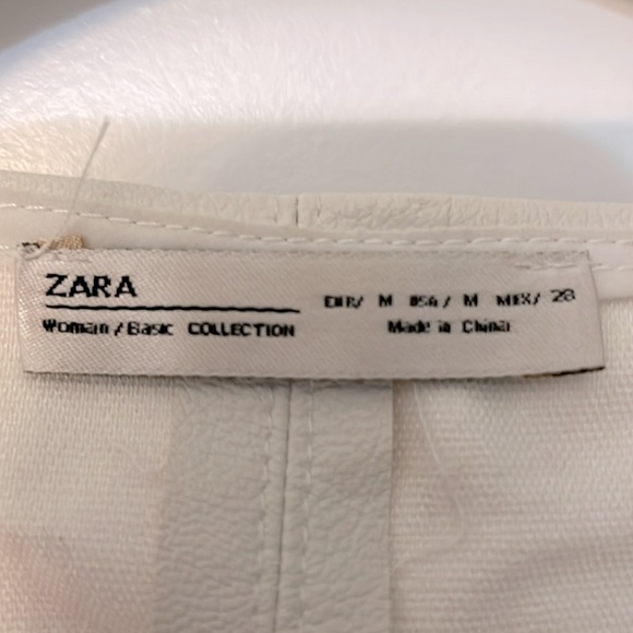 Zara Ivory Faux Leather 3/4 Sleeve jacket,w/open front and large pockets, size M - Picture 2 of 8